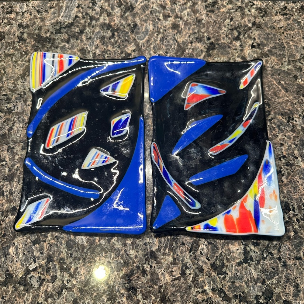 Sushi Plates-hand made fused glass. One of a kind.  Colorful Glass Plates.
